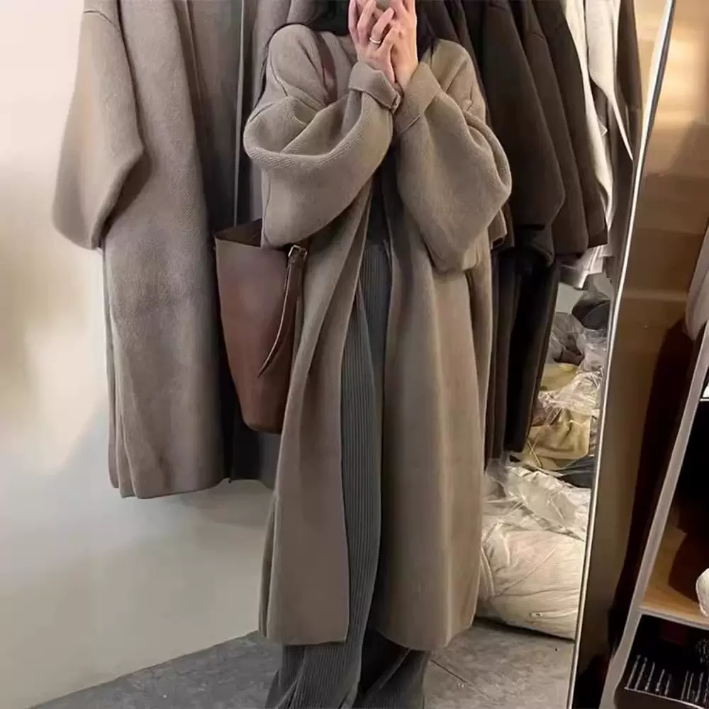慵懒感小香风过膝中长款针织开衫女宽松甜美软糯温柔纯色毛衣外套