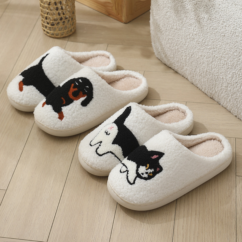 Cross-Border E-Commerce Home Cute Cartoon Kitten Winter Cotton Slippers for Women and Couples Warm Indoor Cotton Slippers for Men