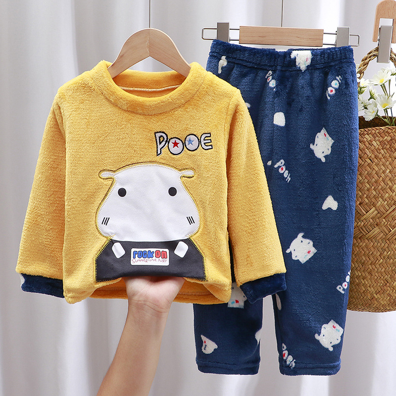 children pajamas Pajamas winter Plush new pattern T-shirts keep warm Home Furnishings Boy girl suit One piece On behalf of