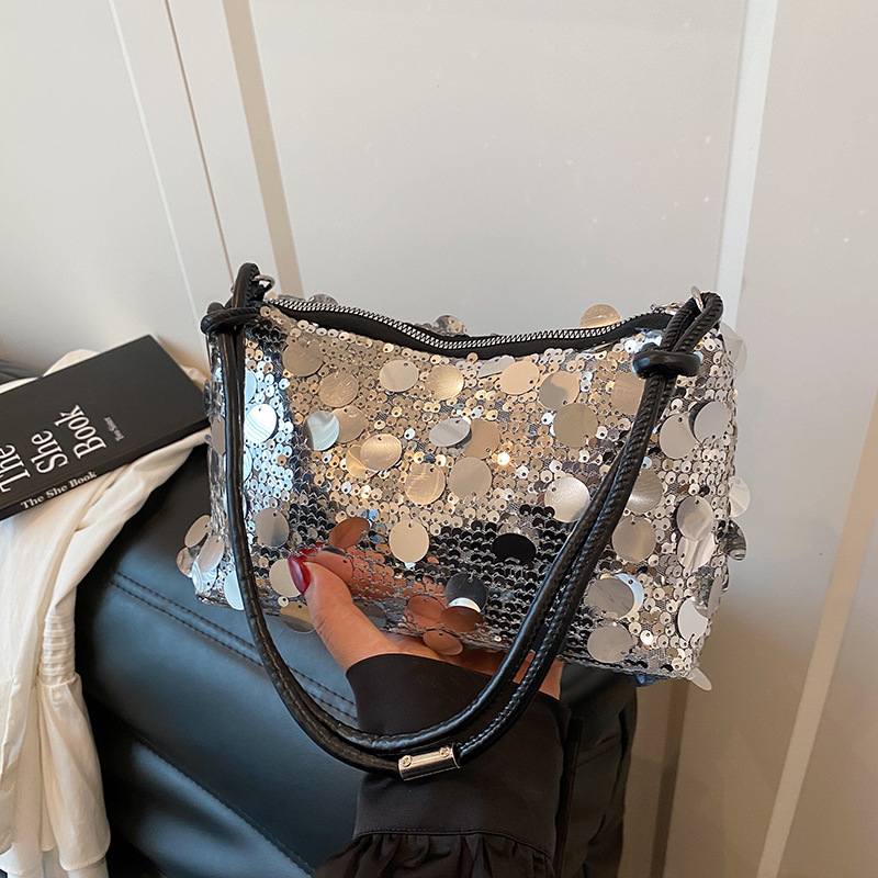 亮片腋下包包女2025新款小众个性手提单肩包复古时尚通勤法棍包|undefined