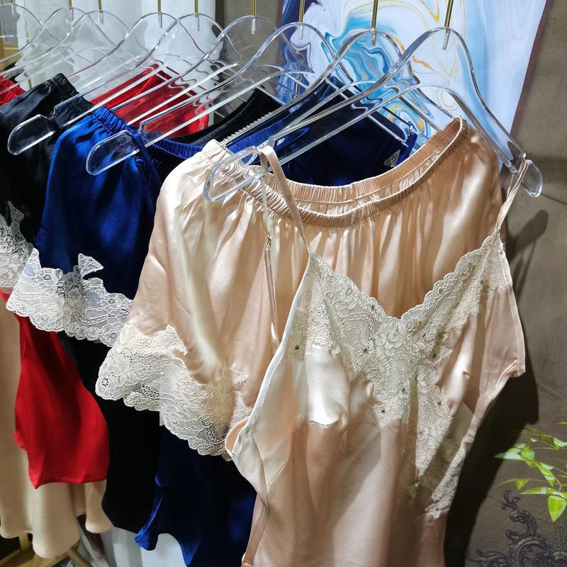 Once again with suspenders and shorts hot summer silk pajamas set with vest women's underwear two-piece suit