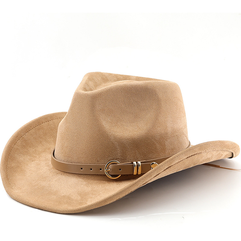 Amazon Cross-border Simple Xizang Western Cowboy Hat Dance Performance Jazz Hat Belt Suede Felt Hat