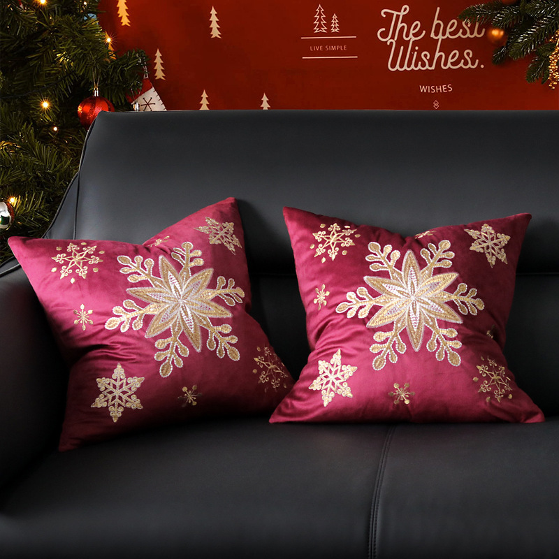 ヘラジカのクリスマスツリーブロンズ枕カバー、秋冬スノーフレーク刺繍クッションカバー45*45、クロスボーダーホットセール|undefined