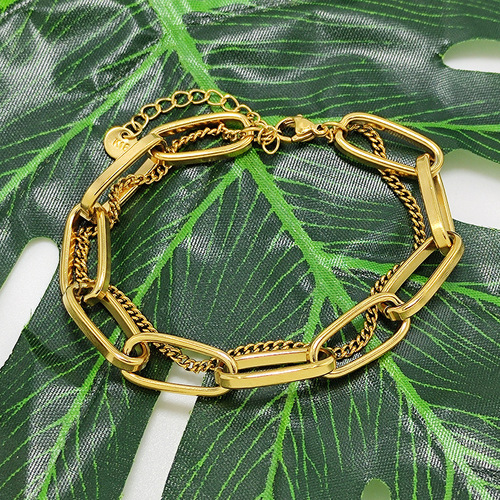 Titanium steel material retro fashion European and American style gold long chain pendant double-layer thick bracelet women's trendy brand accessories fade-resistant