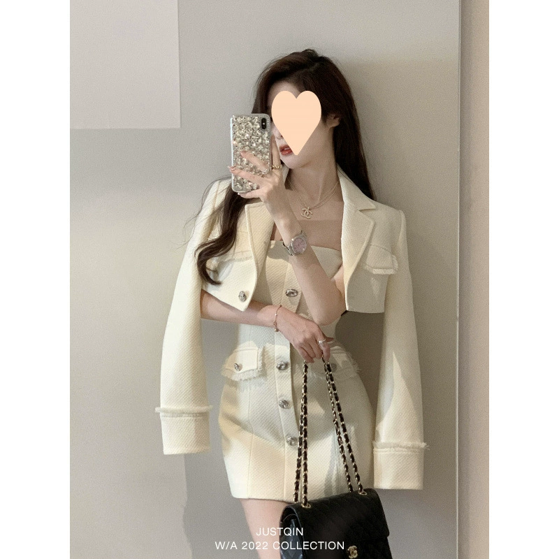 Комплект, пиджак с кисточками, облегающая юбка, в стиле Chanel, осень, качественный стиль, высокая талия