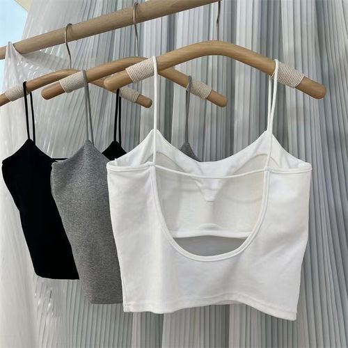 New style pure cotton beautiful back small suspender strap chest pad all-in-one vest slimming outer wear versatile solid color short top for women