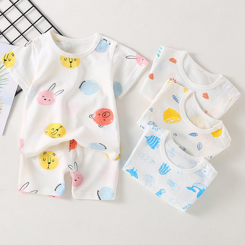 Baby Short-Sleeved Suit Pure Cotton Summer Infant Home Half-Sleeved Children 0-3 Years Old Summer Home Clothes Thin Section