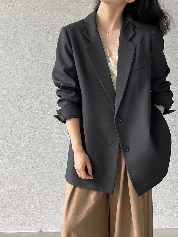 江左高级感灰色老爹气质女式西装外套女2025秋季长袖韩系西服1608|undefined