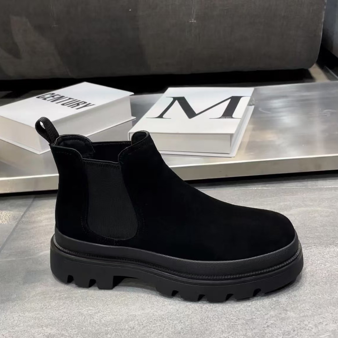 马丁靴男2025新款切尔西工装靴男士短靴加绒保暖高帮冬季翻毛皮鞋