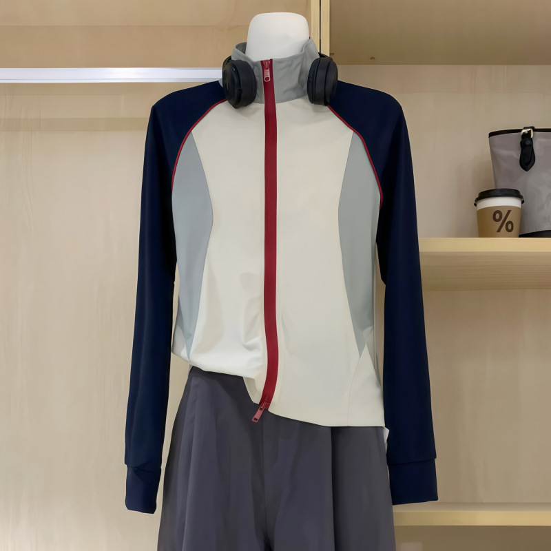 美式复古撞色拼接长袖立领短外套女2025夏新款修身显瘦防晒服上衣|undefined