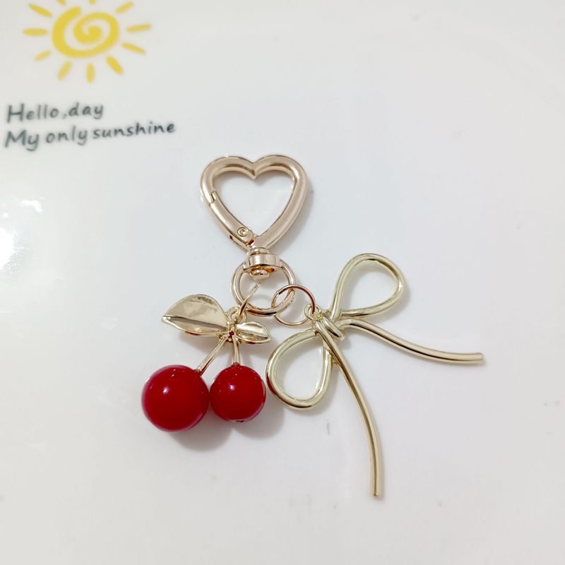 韓国版k金色葉さくらんぼペンダント合金部品diy手作り髪飾りペンダント愛ハート型キーホルダー|undefined