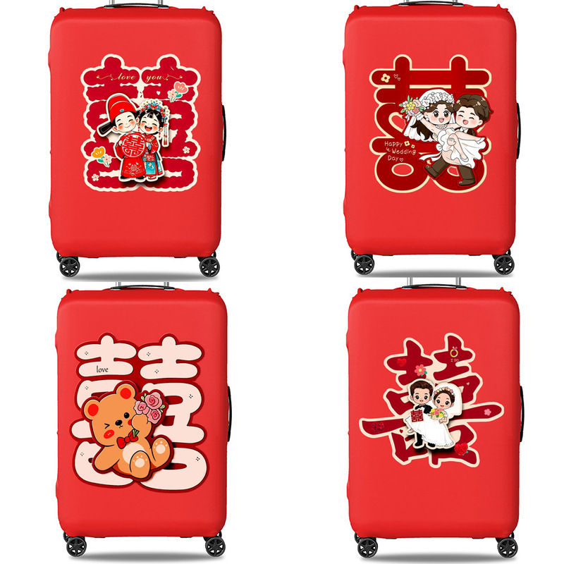 Luggage cover, wedding red protective cover, suitcase wedding accessories, travel case cover, "happy" character trolley case dust cover