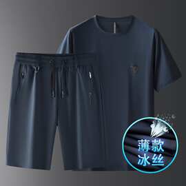 轻奢级冰丝短袖套装男夏季薄款男士休闲套装速干运动服两件套835