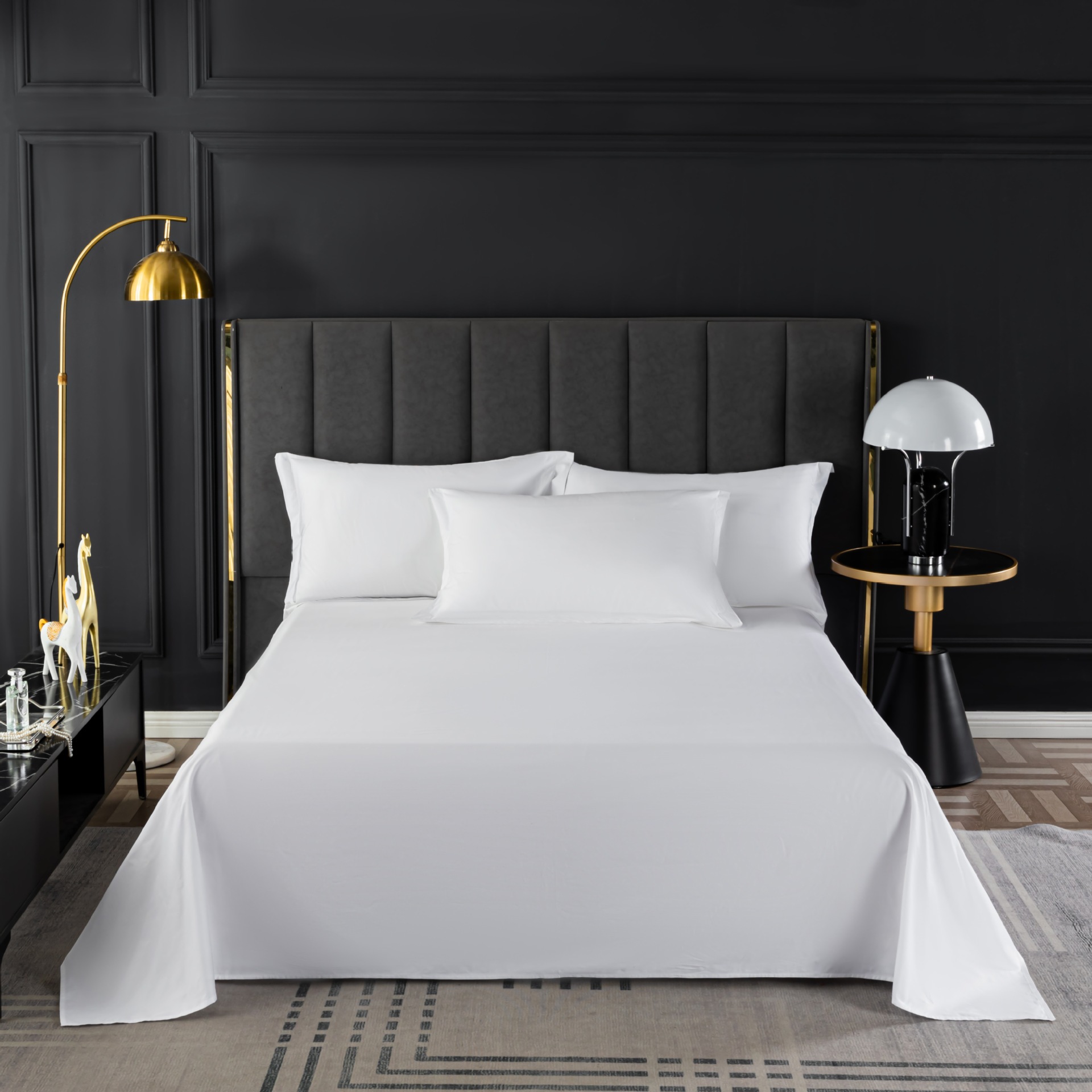 Hotel Bed Sheet Set, White Four-Piece Bedding Set, B&B White Satin Stripe Encrypted Bed Sheet, Duvet Cover, Pillowcase, Manufacturer, Hotel