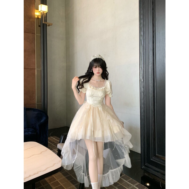 Blovelan Half Moon Love Story Big Bow Princess Dress Jacquard Puffy Glittery Train Dress Birthday Dress Blovelan Half Moon Love Story Big Bow Princess Dress Jacquard Puffy Glittery Train Dress Birthday Dress