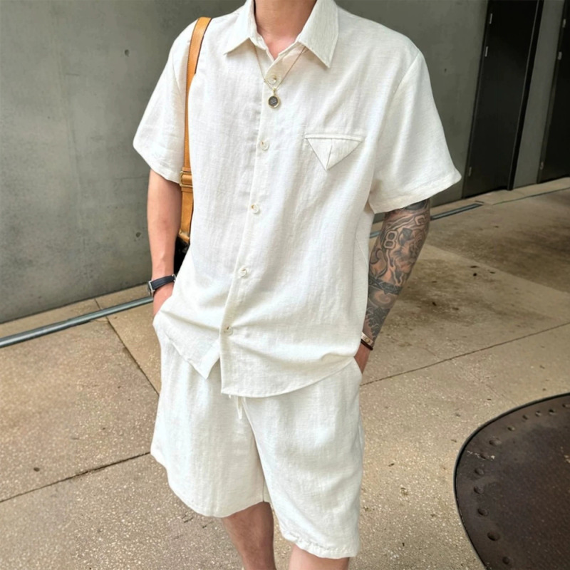 Old Money Style Lightweight Breathable Short-Sleeved Shirt Set for Men, Summer Textured Ice Silk Cool Sports Shorts Two-Piece Set Old Money Style Lightweight Breathable Short-Sleeved Shirt Set for Men, Summer Textured Ice Silk Cool Sports Shorts Two-Piece Set