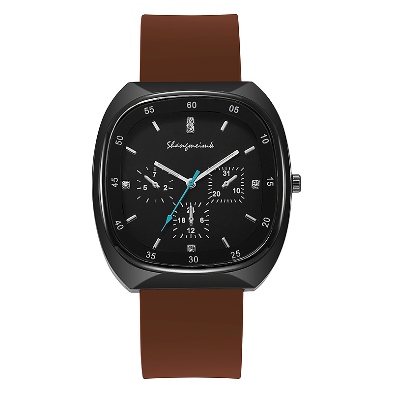 Nuevo reloj de comercio exterior para mujer, moda de tres ojos, diamante, cuarzo cuadrado, cinta de silicona, reloj para estudiante, reloj para mujer