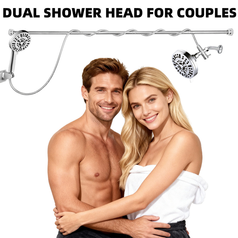 Cross-Border American-Style Double Shower Set with Dual Spray Heads, Adjustable Pressure-Boosting Top Spray and Handheld Shower Combination