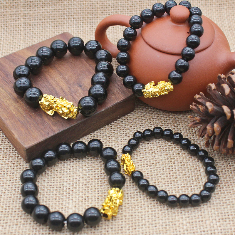 Imitation obsidian Vietnamese Shakin bracelet Black beads Piqiu…