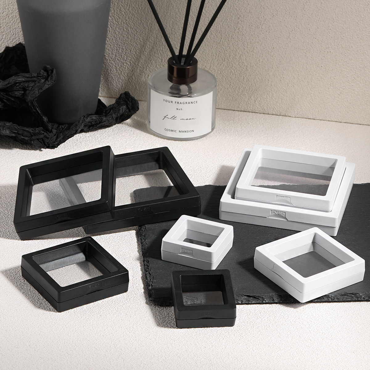 悬浮盒纪念币礼品防尘防氧化展示PE透明薄膜包装盒批发珠宝首饰盒