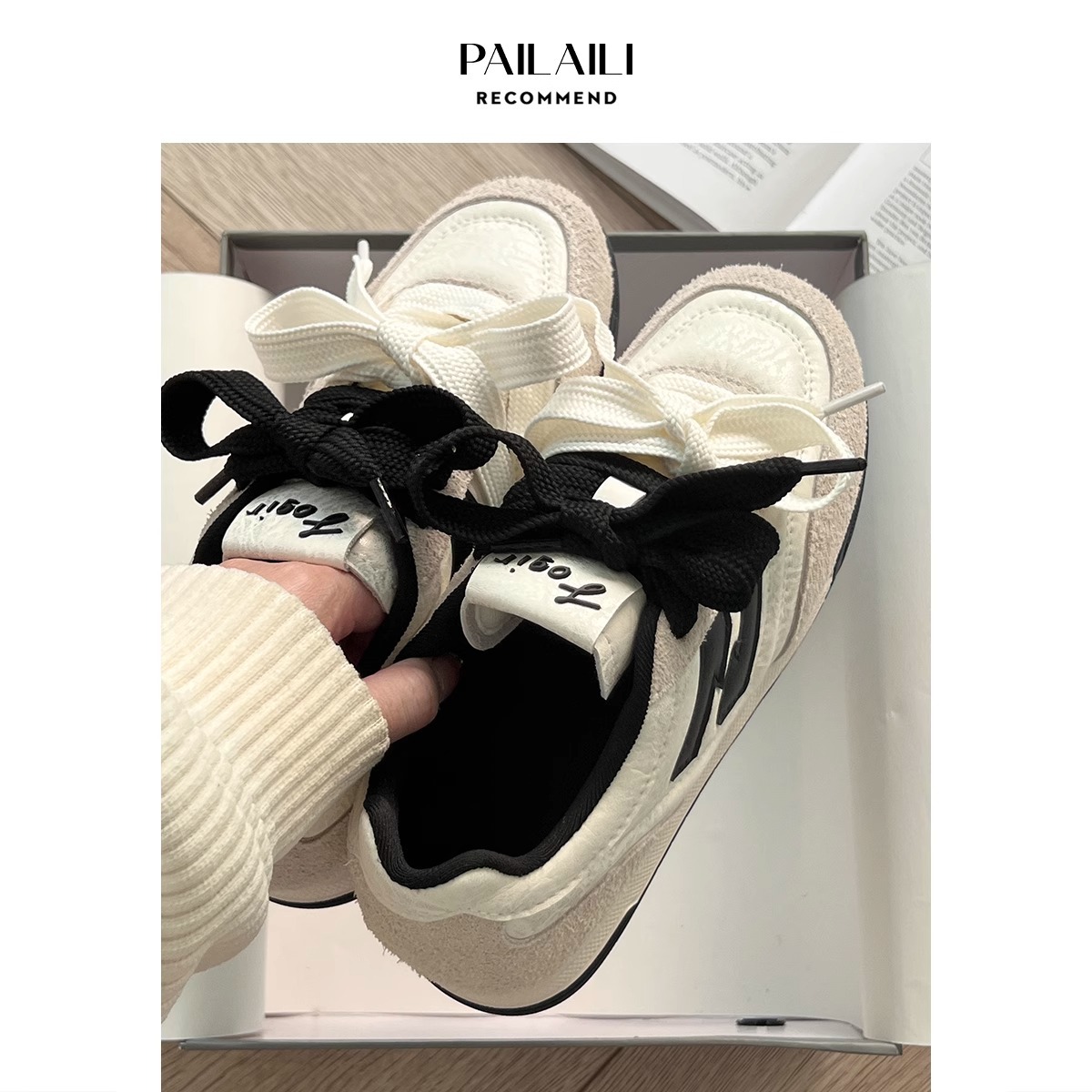 Primavera de 2025 nuevos zapatos de entrenamiento de 4cm de altura de tacones de pieza de cuero esmerilado nicho de zapatos deportivos casuales de color combinado Agan