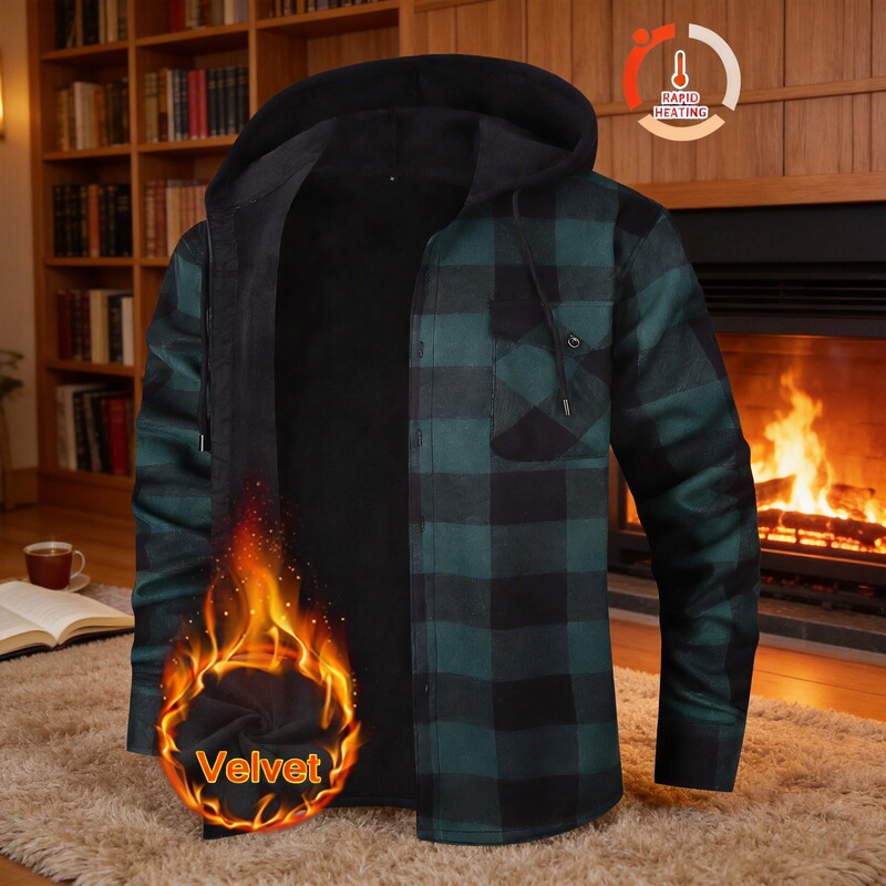 Cross-Border Men's Fashion Hot-Selling Plaid Shirt, Flannel Brushed Warm Shirt, Men's Long-Sleeve Casual Plaid Jacket