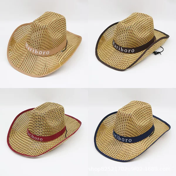 Grassland Scenic Area Men's and Women's Wholesale Summer Straw Hats Sun Protection Outdoor Western Fishing Sunshade Fisherman Travel Sun Hat Cowboy
