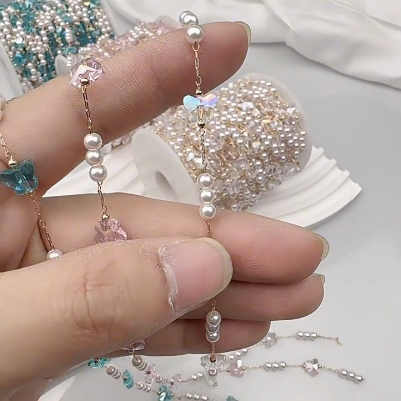 DIY 쥬얼리 체인 핑크 크리스탈 나비 체인 팬 술 액세서리 수제 보석 소재 순수 구리 색상 보존