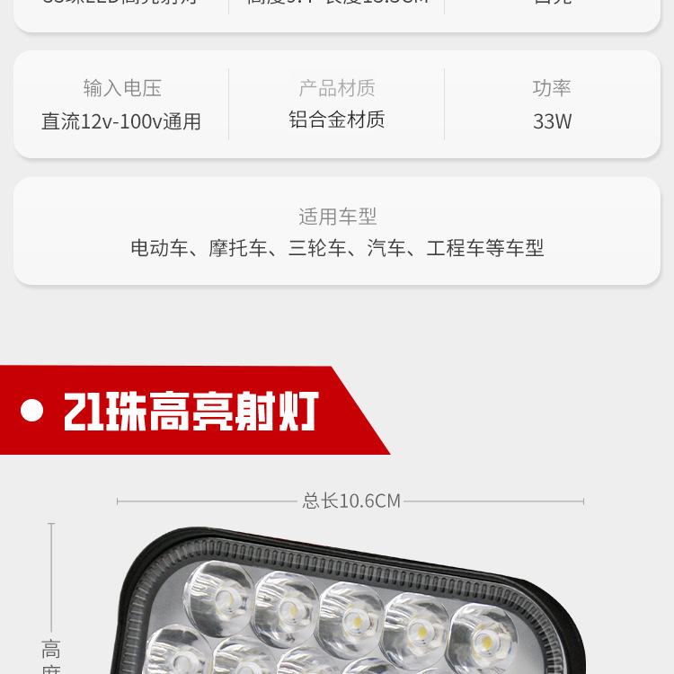Electric Motorcycle Led Headlight Super Bright Car Tricycle Light 12V60V Strong Light Modified Battery Car Spotlight