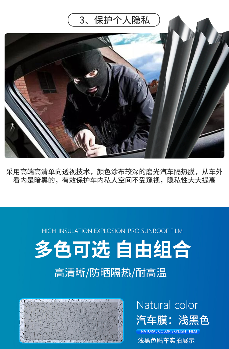Car film, full car film, heat insulation film, car window anti-explosion film, sunshade and sunscreen film, glass film, electric vehicle sun film