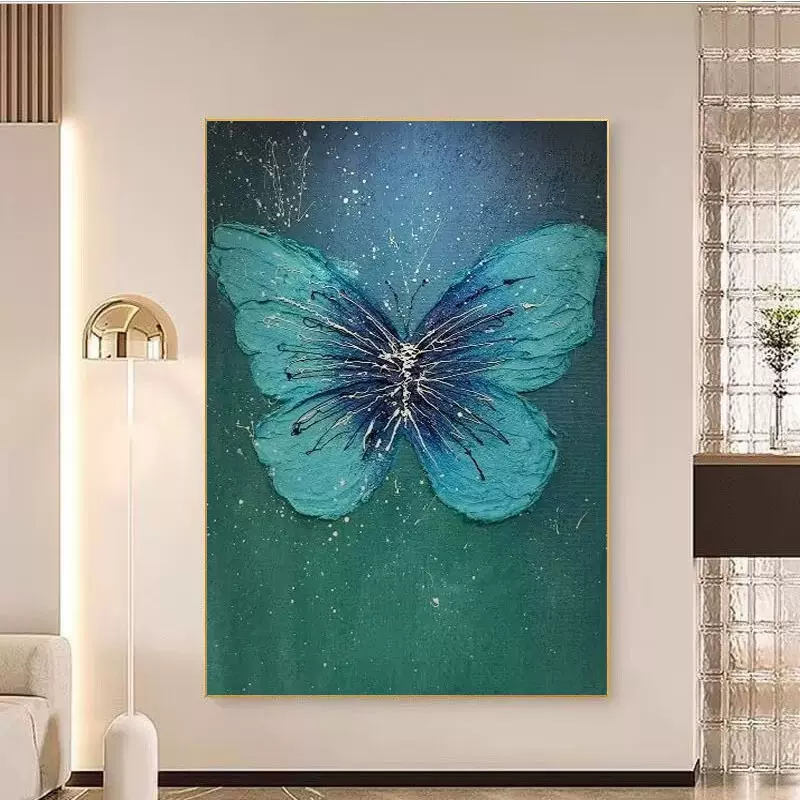 纯手绘立体油画蝴蝶客厅沙发背景装饰画现代小众高档卧室卡通壁画