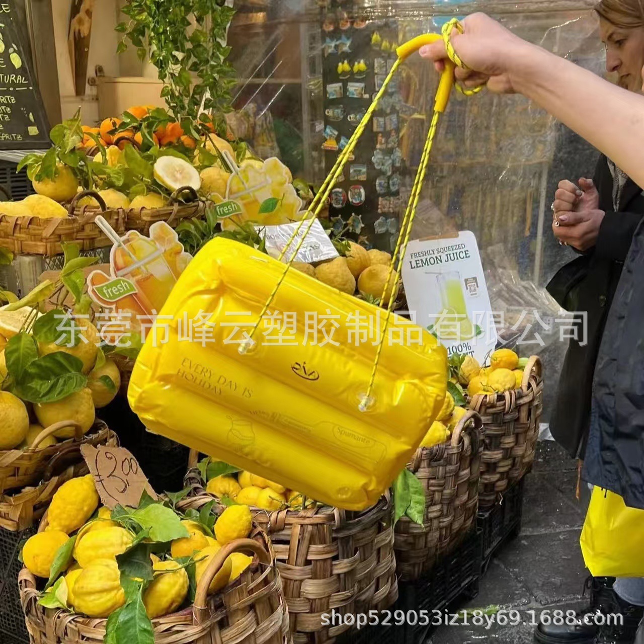 厂家加工PVC充气方格块泡泡手提袋 吹气防水旅行沙滩袋 沙滩包枕