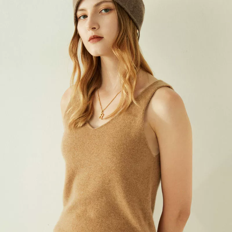 25-летняя кашемировая майка, женская короткая облегающая верхняя одежда, новый топ без рукавов с v-образным вырезом, вязаный низ