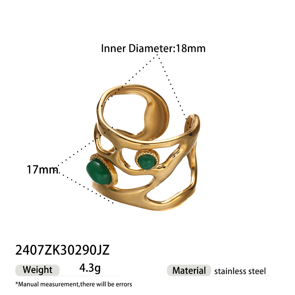 Anillo de acero inoxidable europeo y americano transfronterizo de Tena, lujo ligero, anillo de apertura hueco de piedra natural, joyería explosiva transfronteriza