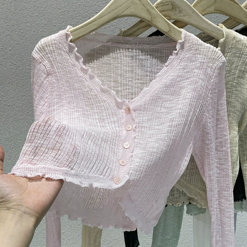 Летний белый вязаный кардиган из ледяного шелка с защитой от солнца, маленькая куртка, женская тонкая шаль с юбкой на подтяжках и блузкой