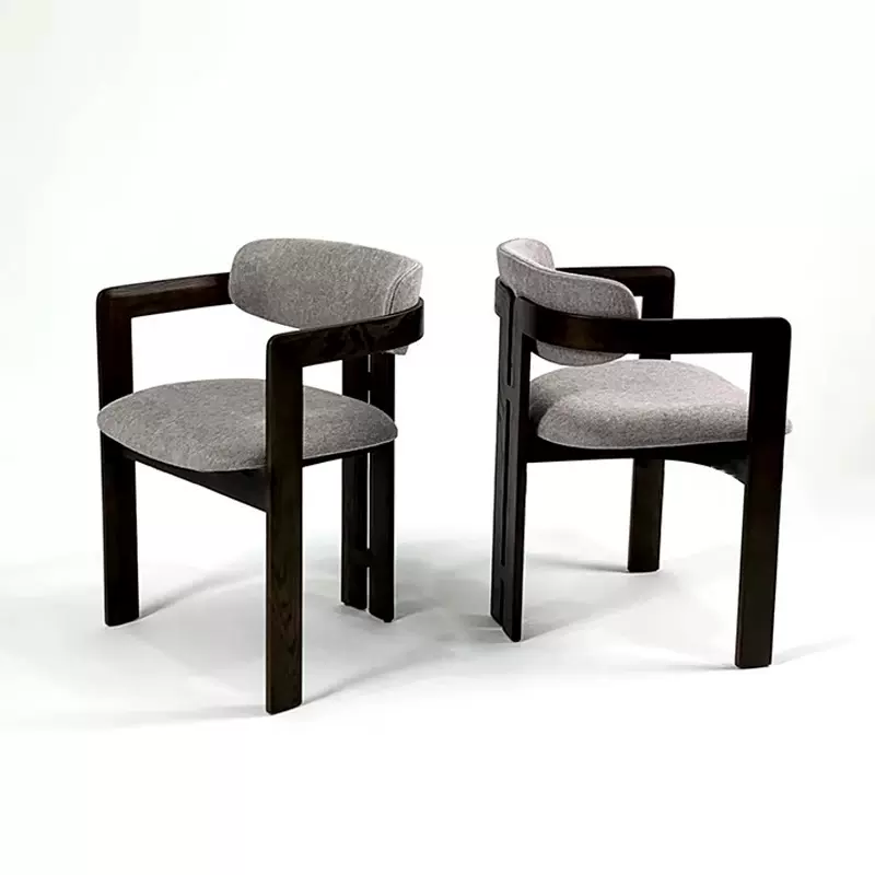 意式极简实木餐椅售楼处酒店样板房家用真皮靠背椅办公室扶手茶椅