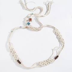 波西米亞風樹脂珠子編織打結腰帶民族風手工串珠女時尚裙子腰繩