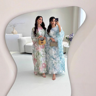 2025 Cross-Border Middle East European and American Muslim Export Women's Elegant Embroidered Abaya with Inner Dress Robe