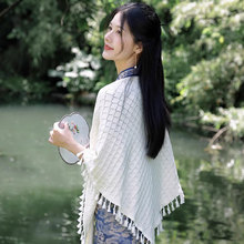 旗袍披肩外搭复古文艺女针织三角巾披风百搭流苏保暖开衫搭配旗袍