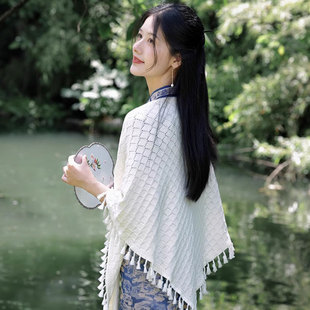 Cheongsam, retro cloak, knitted scarf, universal trench coat with tassels, keep warm cardigan
