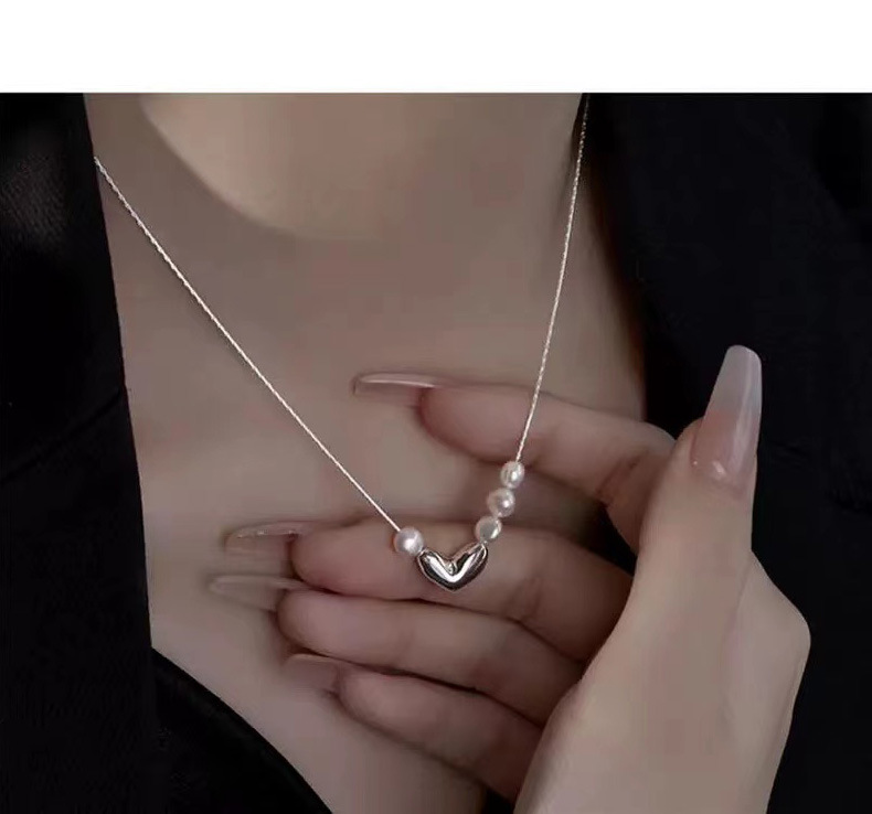 Shell pearls Pendant Material 925 Sterling Silver Pearl Heart Shape Necklace