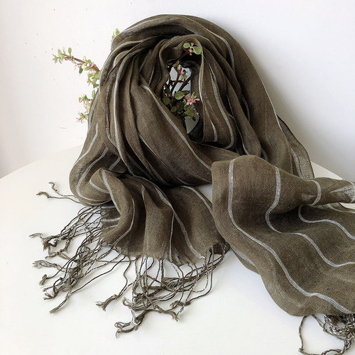 Spring and summer new vertical striped linen scarf, couple travel decoration silk scarf, fashionable atmospheric air-conditioned room shawl wholesale