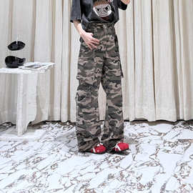 2026夏新品女装怀旧沙丘迷彩风格烫钻中腰工装裤牛仔裤MBF2JEN036