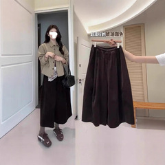 网红复古气质设计感花苞裤女秋冬阔腿宽松咖色八分裤显瘦休闲裤子