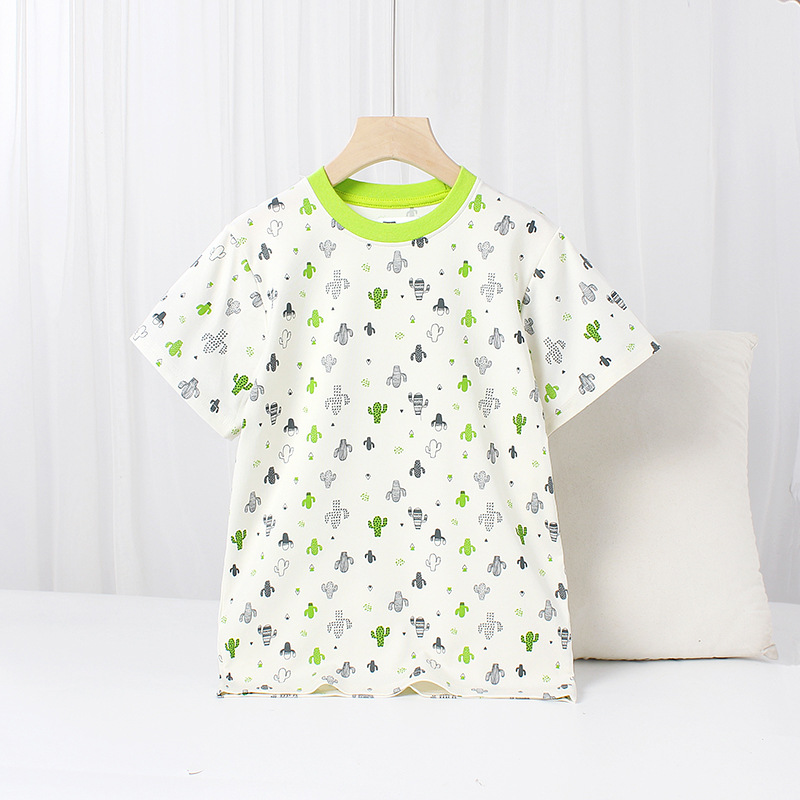 Verano estilo coreano ropa para niños nueva camiseta de manga corta para niños contraste color completo impreso de moda Top niñas entrega de manga corta