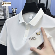 2026男夏季新款修身透气刺绣男士半袖翻领T恤白色冰丝polo衫短袖