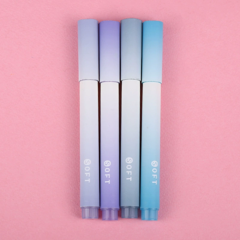 Fluorescent Gradient Highlighter Set, 4‑Pack Pastel Shades, large-capacity & eye-friendly