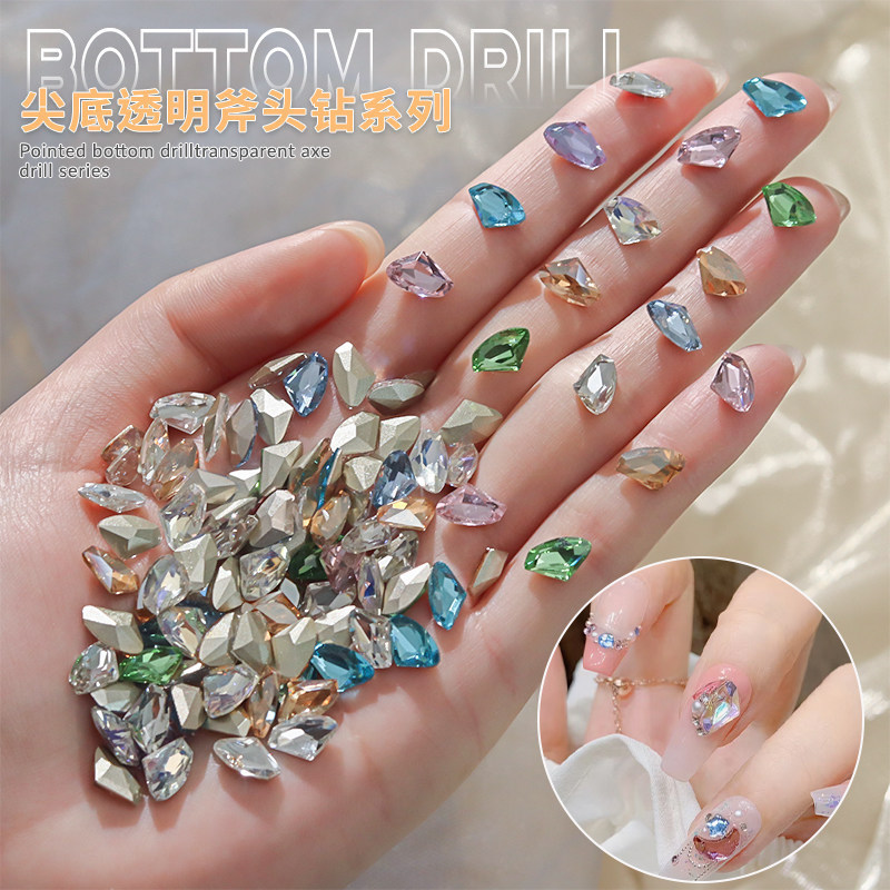 Trendy Axe-Shaped Nail Art Rhinestones, Small Pointed-Bottom Irregular Rhinestones, Super Shiny Glass Nail Rhinestones, Mixed Wholesale