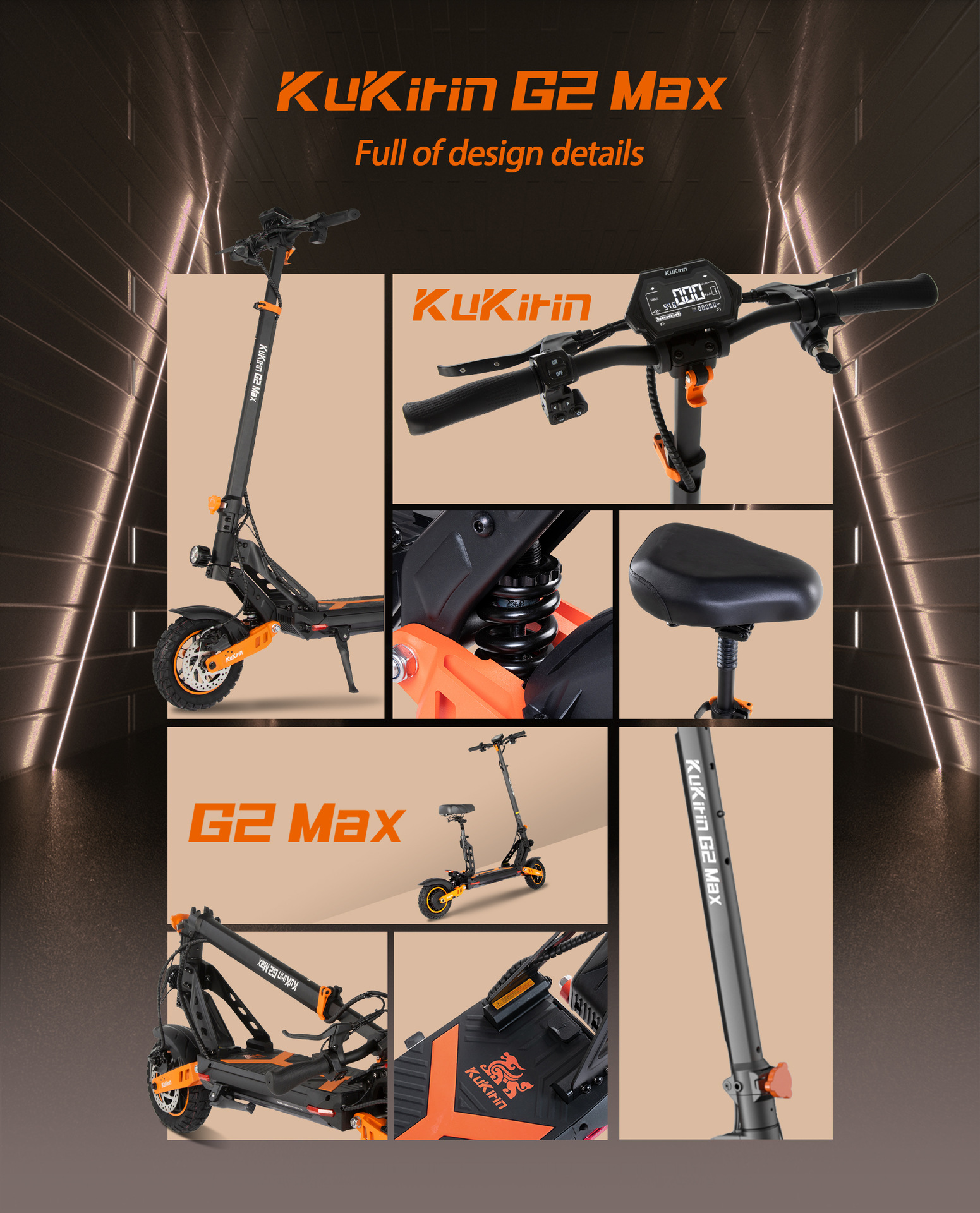 Kukirin Cool Kirin Electric Scooter G2Max Can Be Used for Sitting and Riding, Three-In-One 90% off Foldable Electric Mobility Scooter for Export