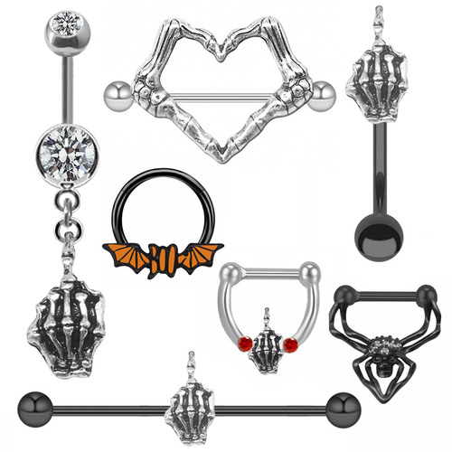 Gaby European and American cross-border bat nose ring heart-shaped breast ring chest nail skull nose ring nose decoration nose nail BR2111105